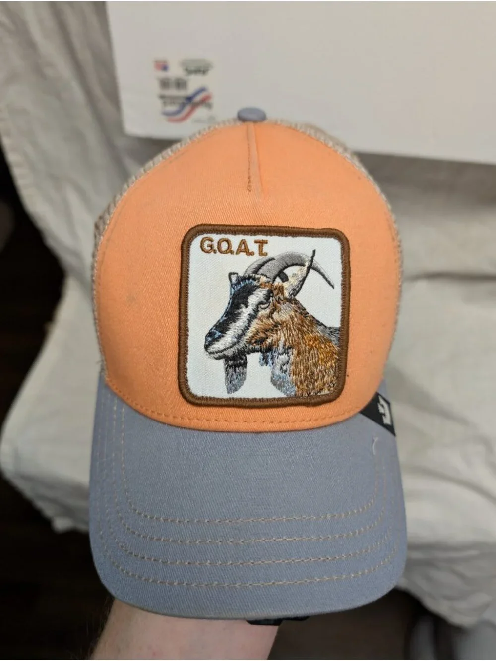 Goorin Bros The Farm GOAT Trucker Hat Orange Gray Mesh Snapback G.O.A.T Patch